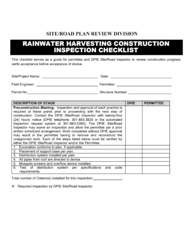 rainwater construction site inspection checklist