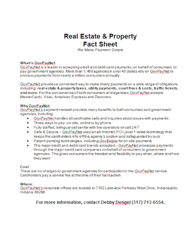real estate property fact sheet