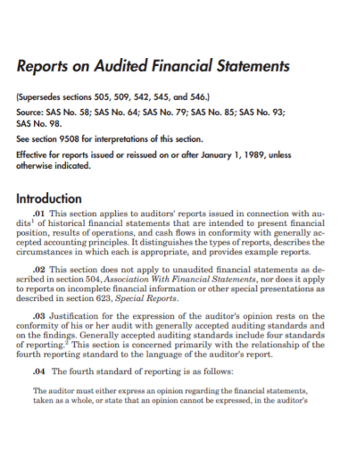 reports of audited financial statement