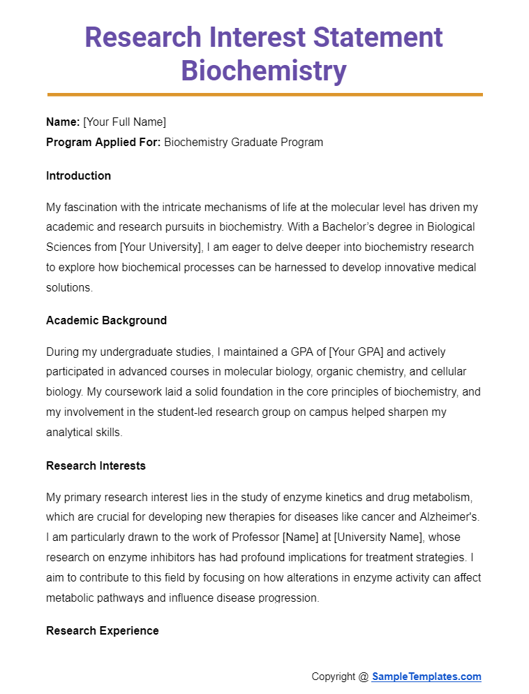 research interest statement biochemistry