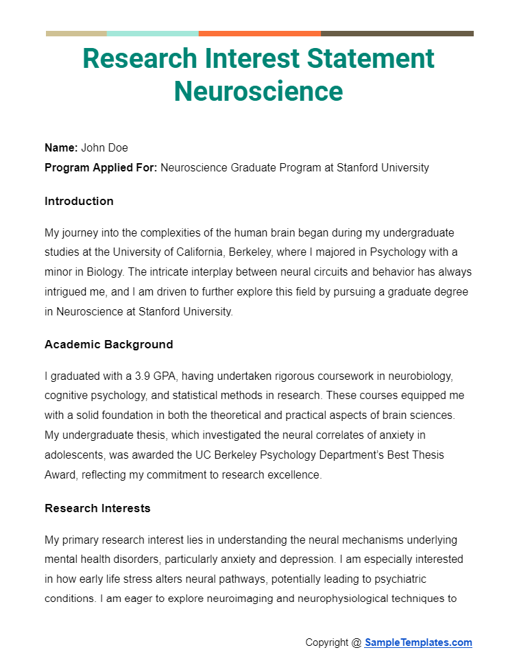 research interest statement neuroscience