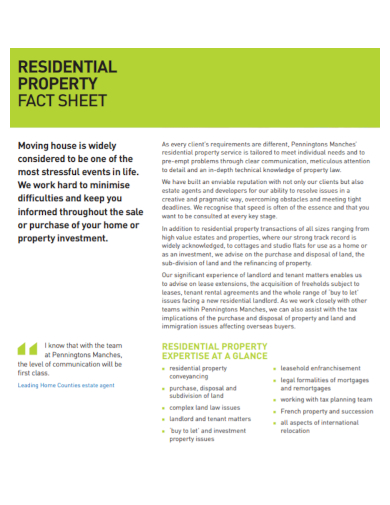 residential property fact sheet