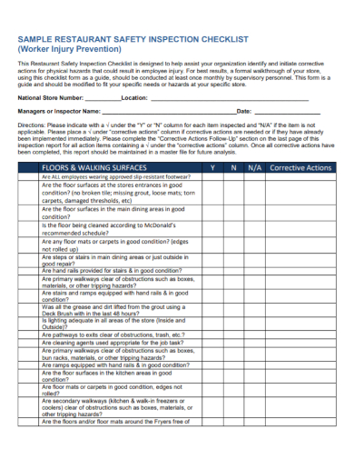 restaurant safety inspection checklist