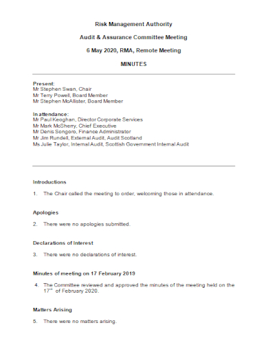 risk management authority meeting minutes