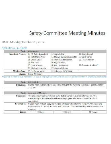 safety committee meeting minutes