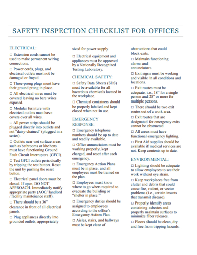 safety inspection checklist for office
