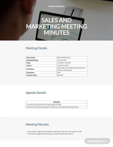 sales and marketing meeting minutes template