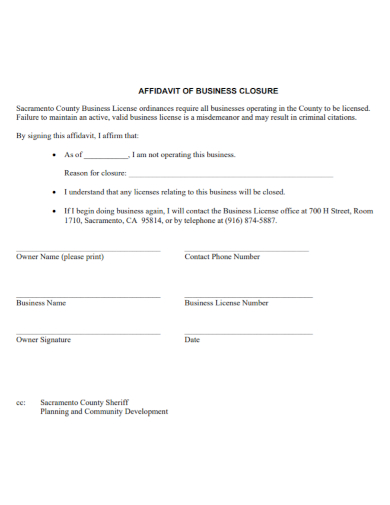 sample affidavit of business closure
