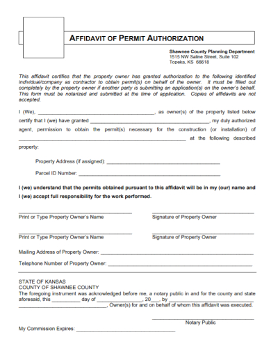 sample affidavit of permit authorization