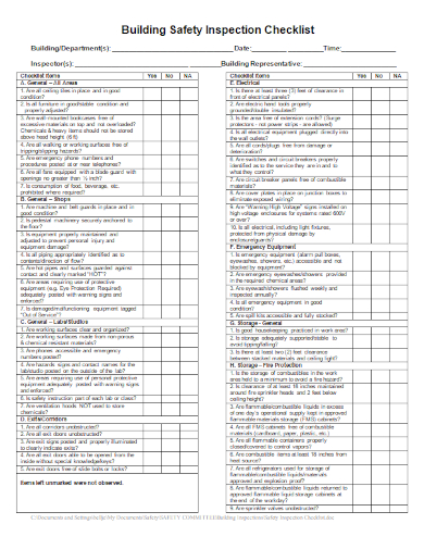 sample building safety inspection checklist