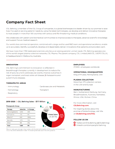 sample company fact sheet