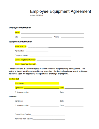 sample employee equipment agreement