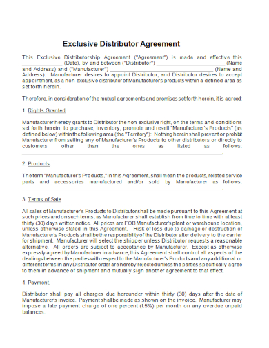 sample exclusive distributor agreement