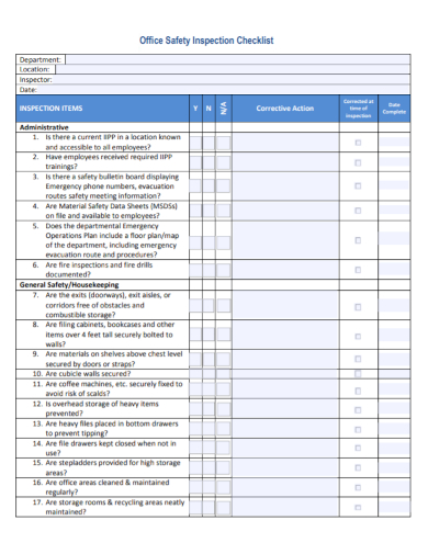 FREE 10+ Office Safety Inspection Checklist Samples [ Health, Workplace ...