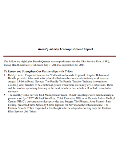 sample quarterly accomplishment report