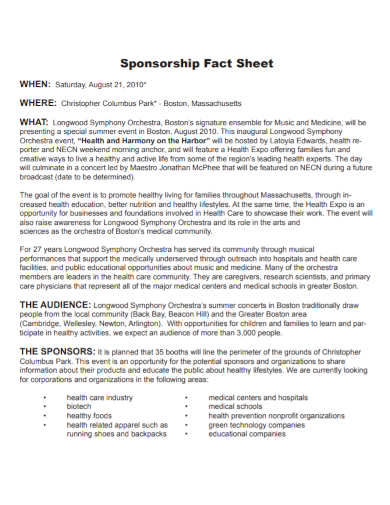 sample sponsorship fact sheet