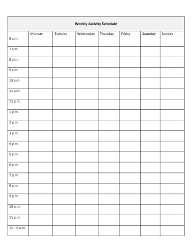 sample weekly activity schedule