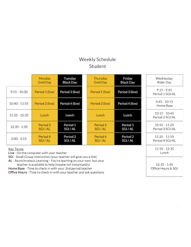 sample weekly schedule for student
