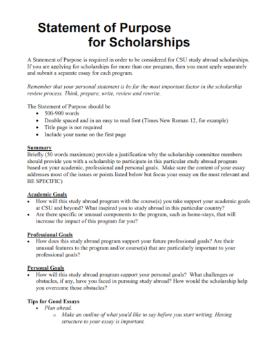 scholarship statement of purpose