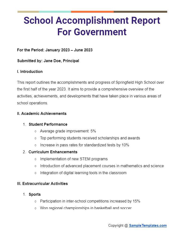 school accomplishment report for government