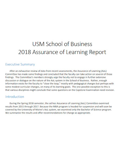 school business learning report
