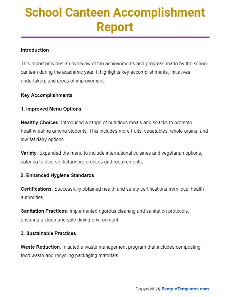 school canteen accomplishment report