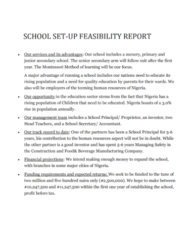 school set up feasibility report