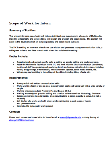 scope of work for internship