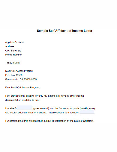 self affidavit of income letter
