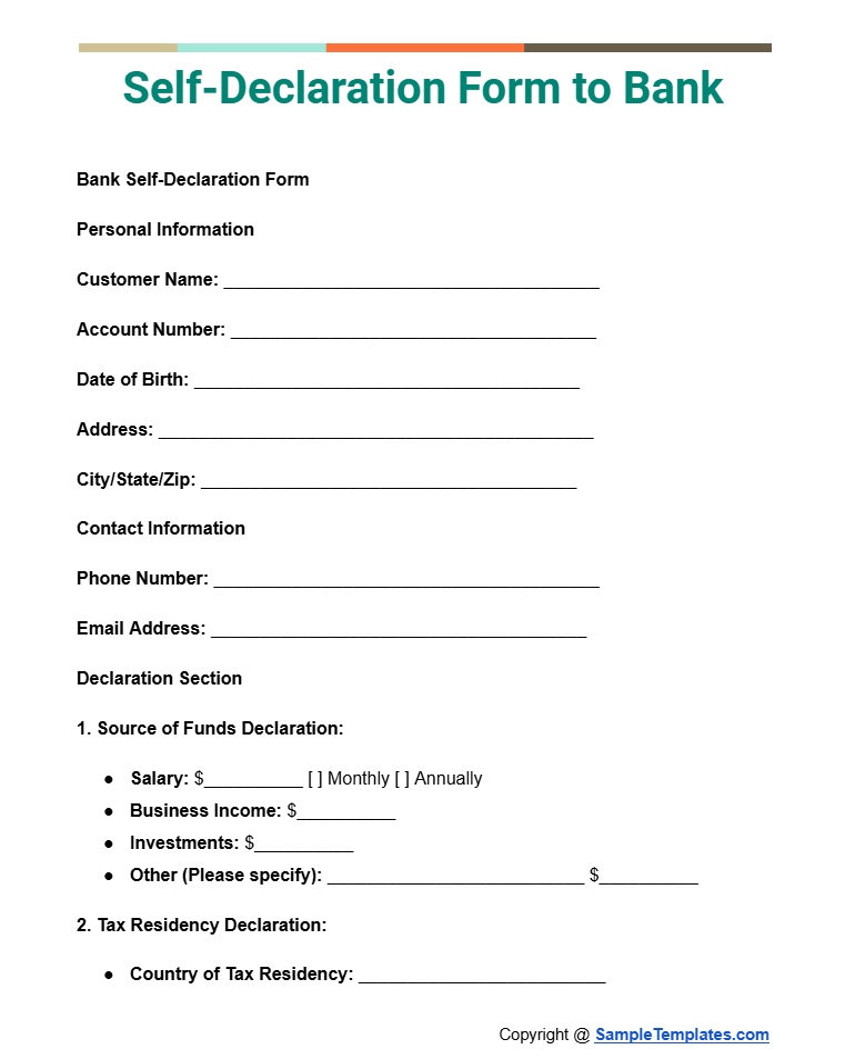 self declaration form to bank