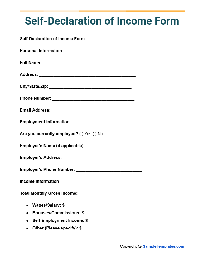 self declaration of income form