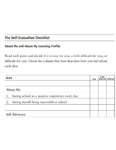self evaluation checklist sample