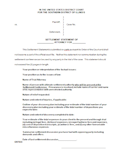 settlement statement of attorney