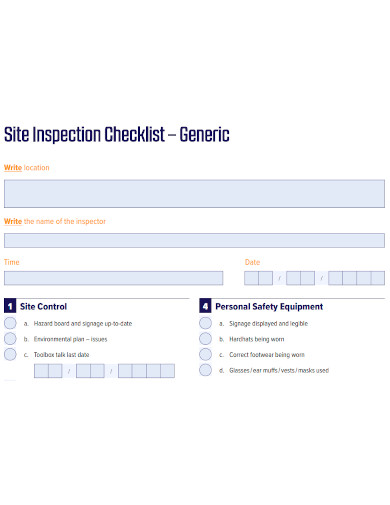 site inspection checklist sample