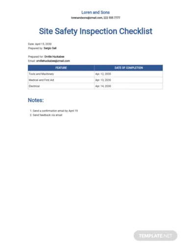 site safety inspection checklist template