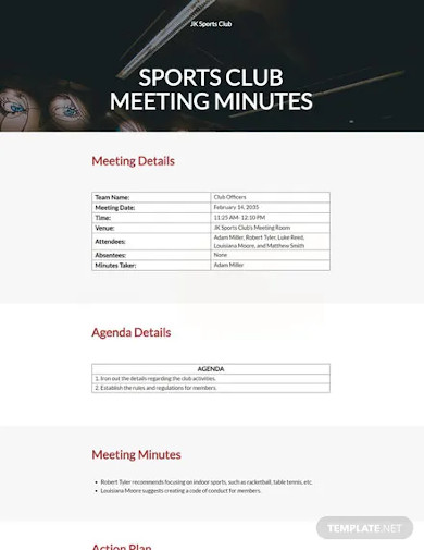 sports club meeting minutes