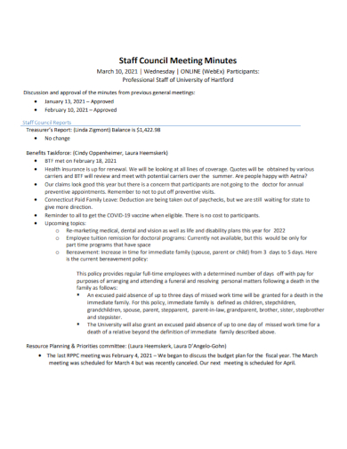 staff council meeting minutes