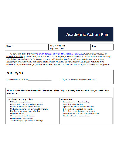standard academic action plan