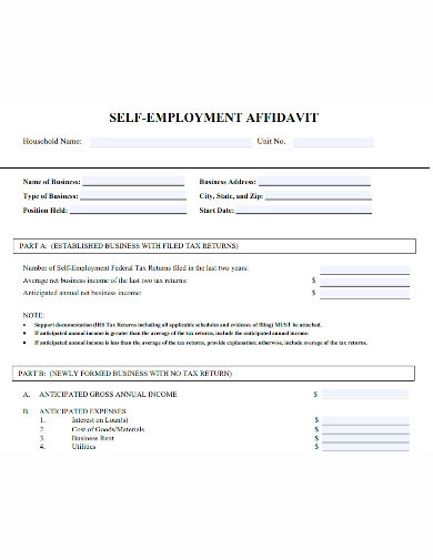 standard affidavit of self employments