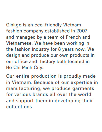 Fashion Company Description Example