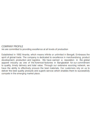 standard garments company profile