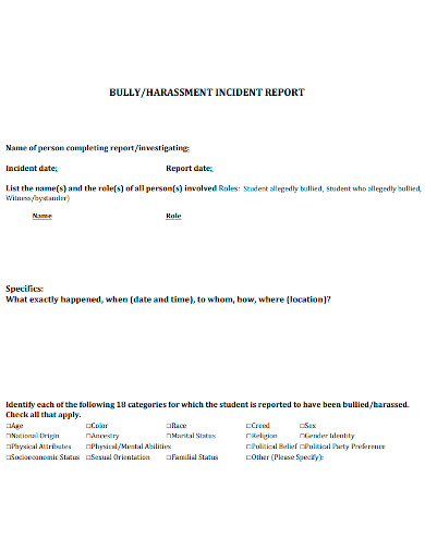 standard harassment incident report