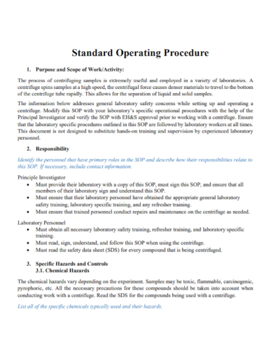 standard operating procedure scope of work