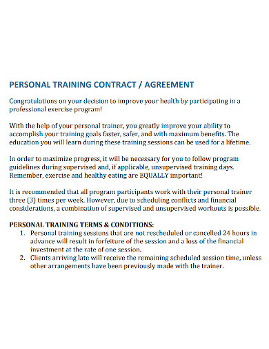 standard personal training contract