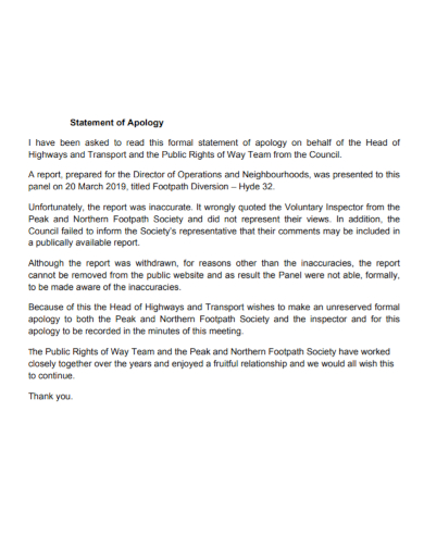 statement of apology