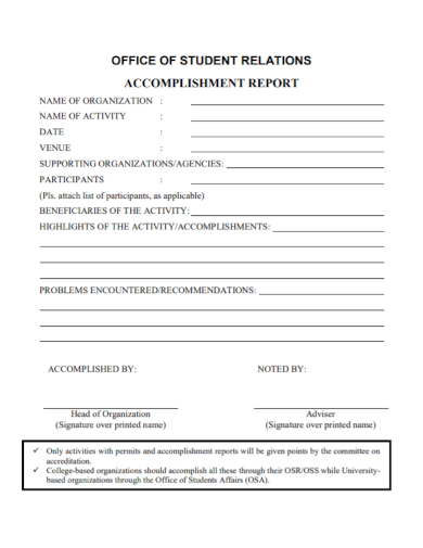 student activity accomplishment report