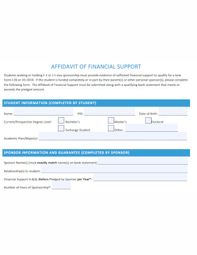 student affidavit of financial support