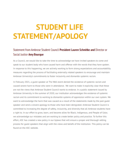 student apology statement