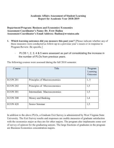 student business economics assessment report