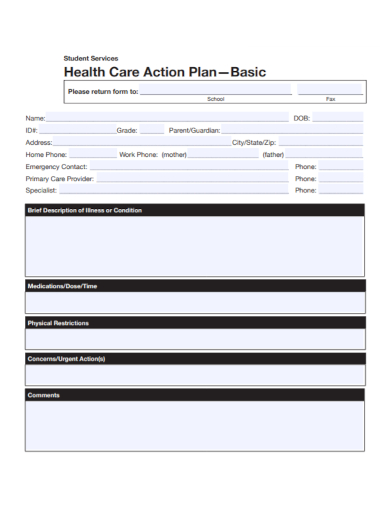 student health care action plan